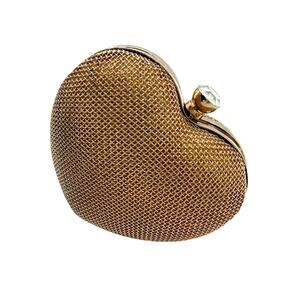 Heart Shaped Clutch Bag Gold Mesh Crossbody Small Evening Bag